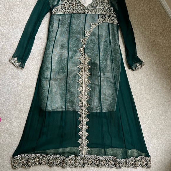 Pakistani shalwar kameez gown dress green wedding formal womens size medium 6 - Picture 4 of 14
